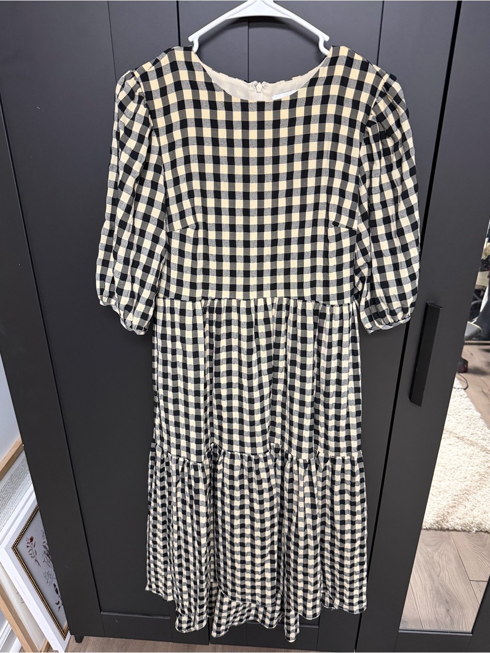 moodie Black and Cream Gingham Midi Dress